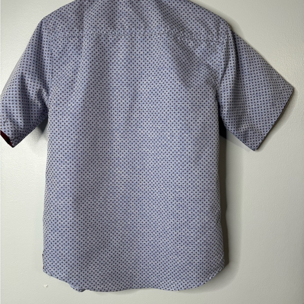 Distortion Kids Blue and Burgundy Patterned Short Sleeve  Size 14/16 Shirt - Picture 2 of 4